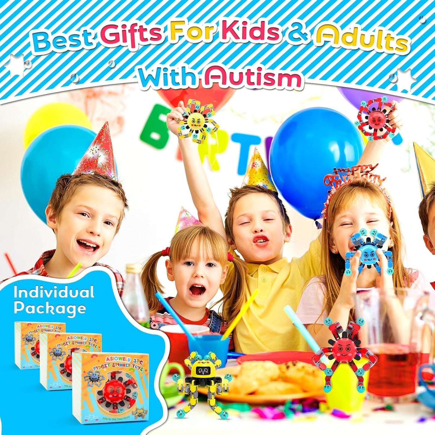 Transformable Fidget Spinner Toys for Kids and Adults,3 PCS Finger Sensory Toy for Boys Girls Autism ADHD Relief,Gifts for Chrismas Birthdays Party Favors for Teens Travel Stocking Stuffers