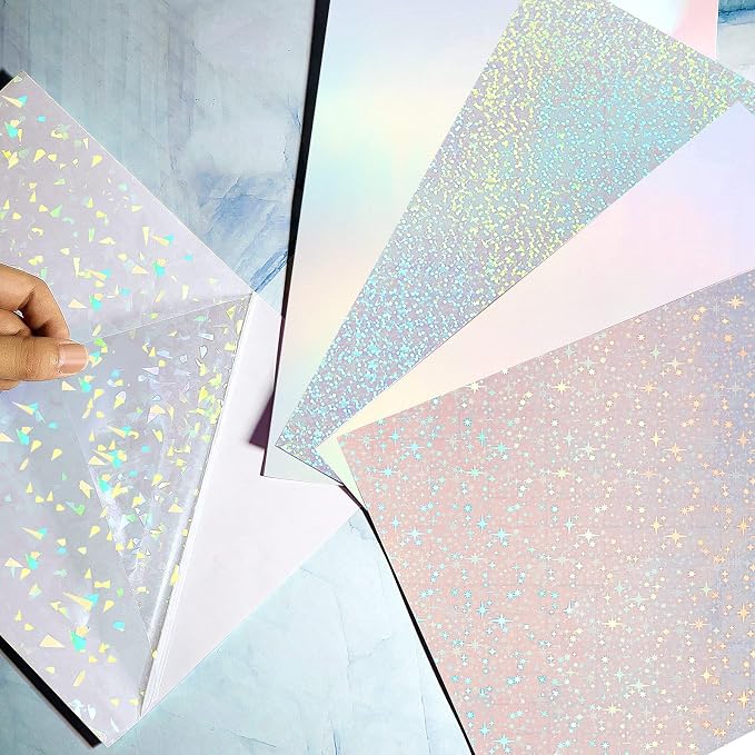 Clabby 36 Sheets Holographic Sticker Paper A4 Vinyl Holographic Laminate Sheets