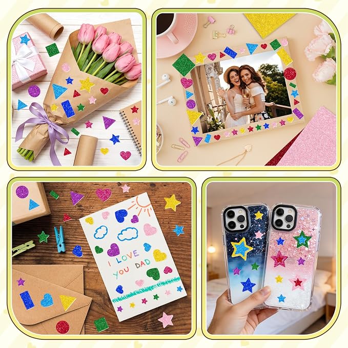 1000Pcs Glitter Foam Stickers, Colorful Self Adhesive Geometric Foam Stickers