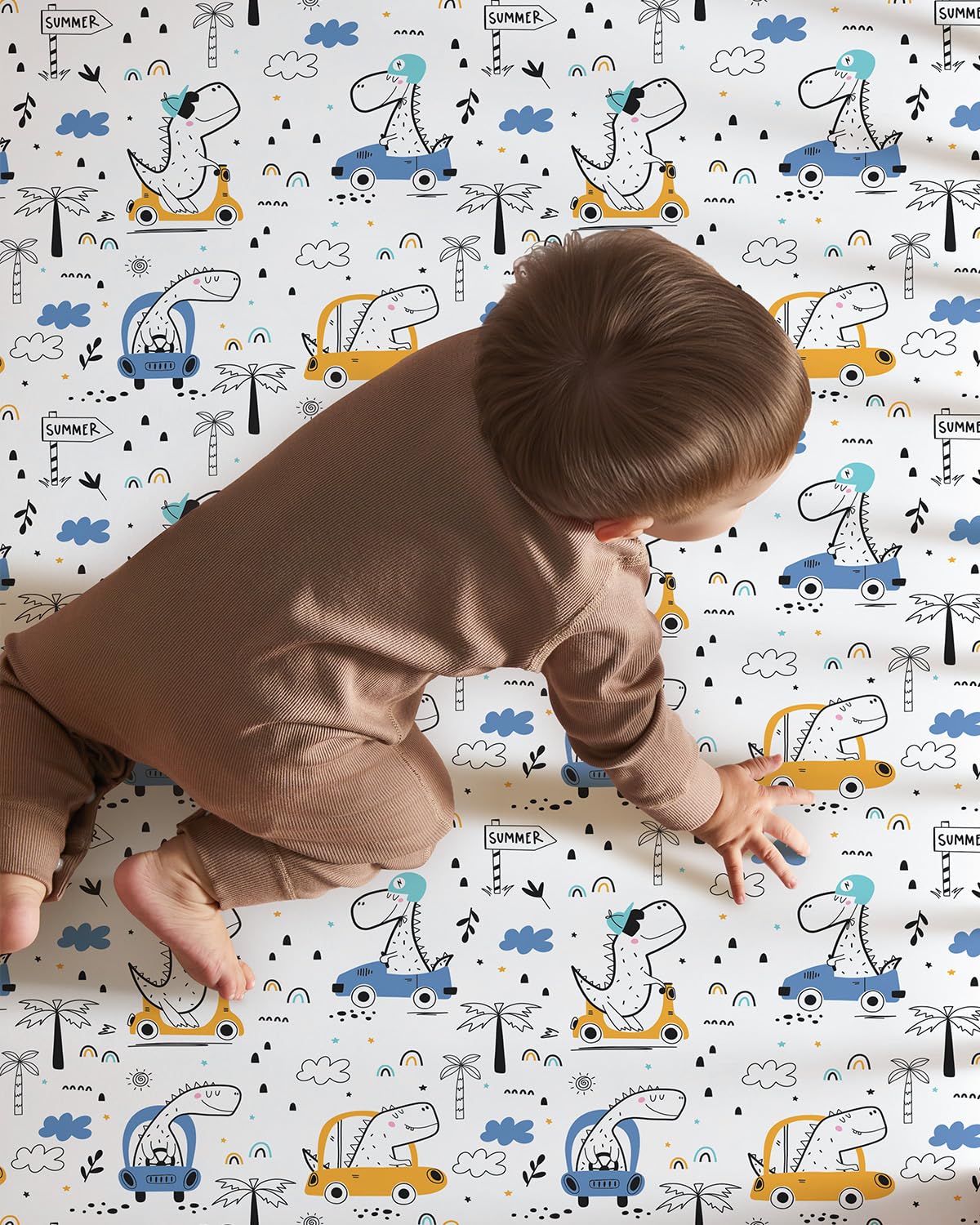 Baby Crib Sheets for Boys Girls, 28x52x8in Fitted Crib Sheet Neutral 3 Pack for Standard Crib and Toddler Mattress, Breathable Soft Microfiber Baby Sheet Grey & Blue Car