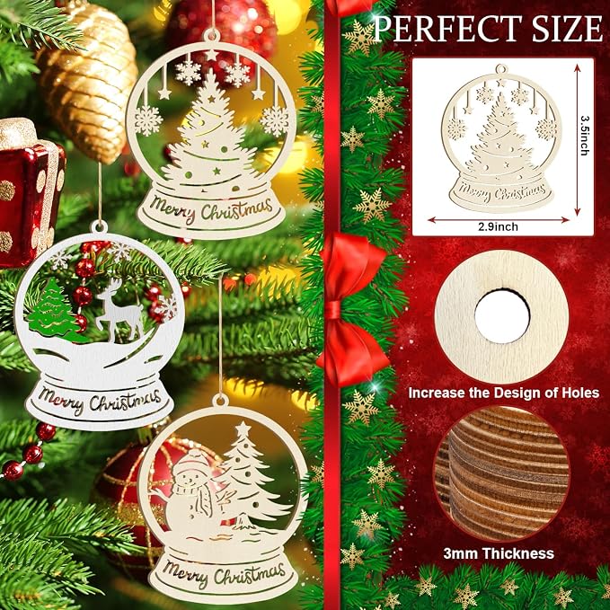 36PCS Wooden Hollow Christmas Ornaments
