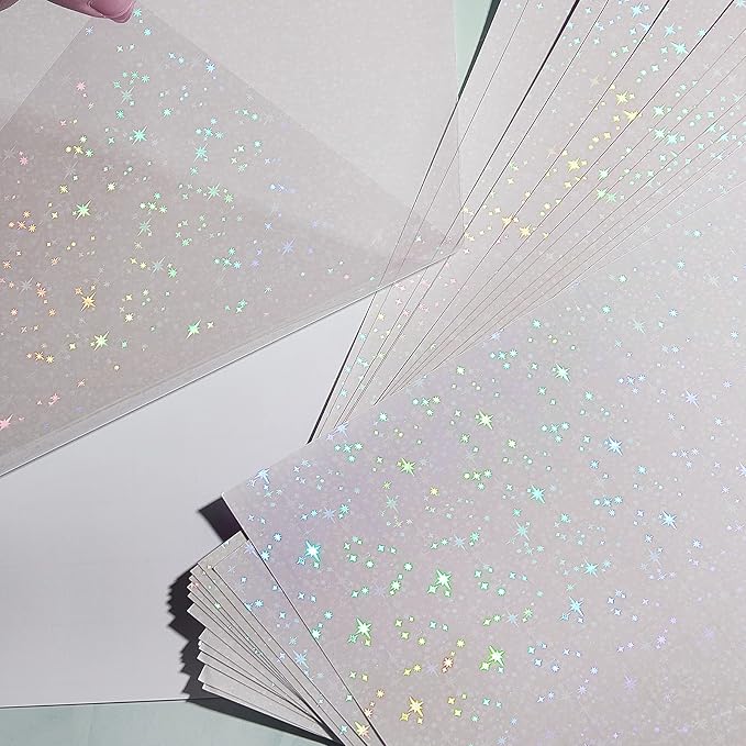 Clabby 36 Sheets Holographic Sticker Paper A4 Vinyl Holographic Laminate Sheets