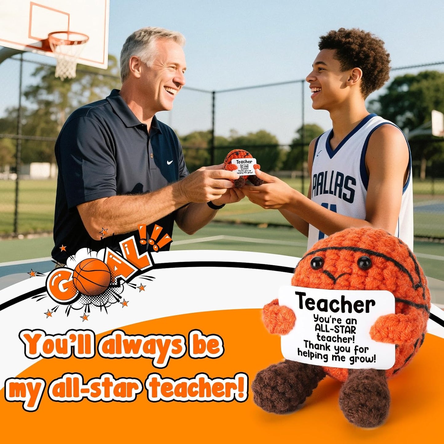 Teacher Appreciation Gifts from Student, Handmade Crochet Basketball Decor, Thank You Presents for Coach Mentor, Best Teacher Ever Birthday, End of Year Classroom Decor