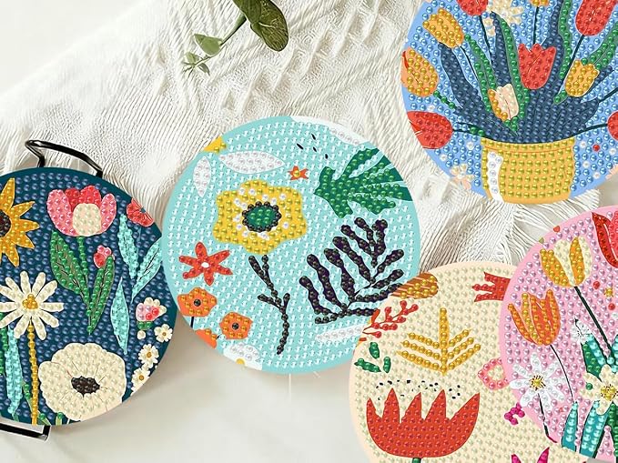 Benjenes 8PCS Flowers Diamond Art Coasters Kit