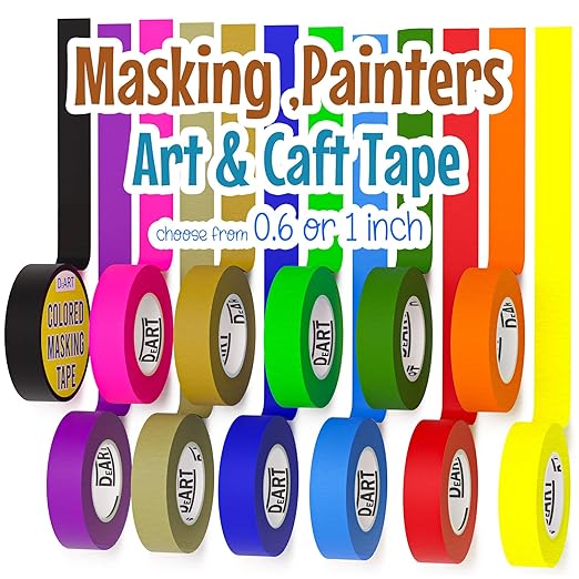 DEART 12PCS Colored Masking Tape, Kids Art Supplies, DIY Craft Tape, Colored