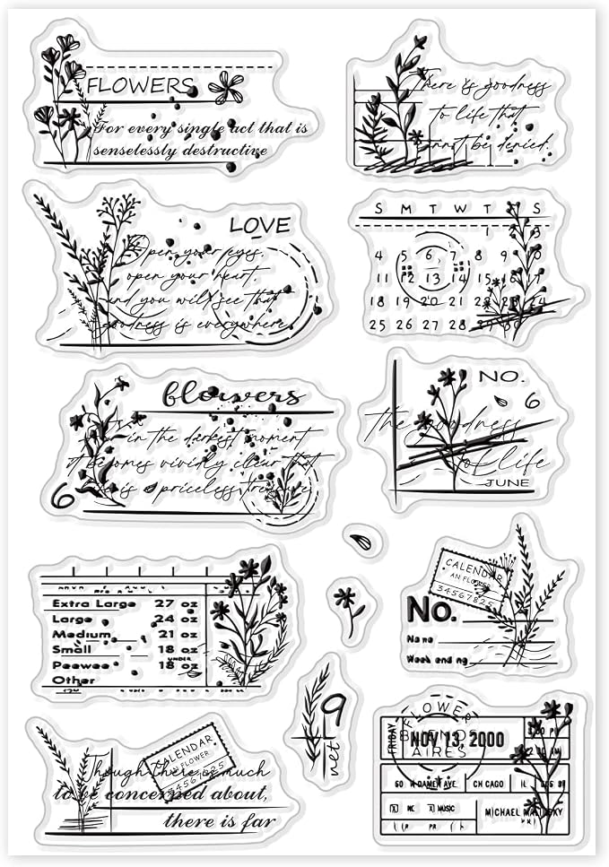 GLOBLELAND Vintage Floral Calendar Clear Stamps Floral Postage Silicone Stamps