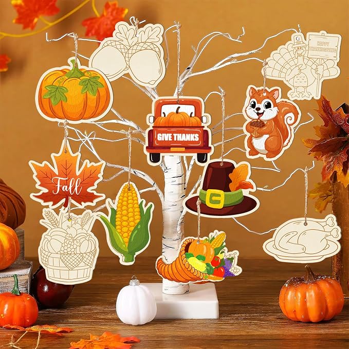36PCS Wooden Thanksgiving Decoration Fall Ornaments to Paint Happy Thanksgiving