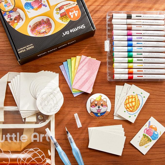 Shuttle Art 44 Pcs Magic Foam Texture Painting Kit, Including 28 Pcs Foam