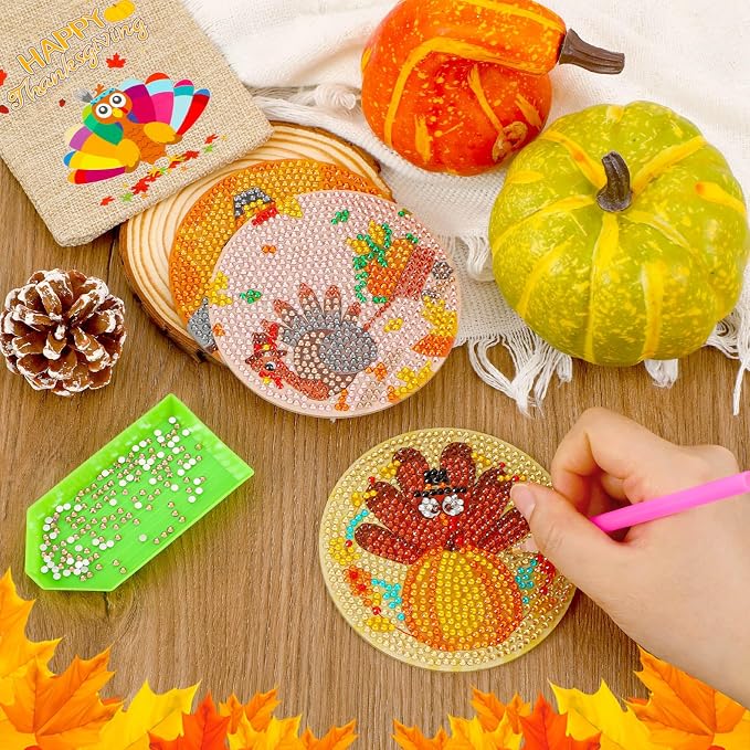 UPINS 8Pcs Fall Diamond Art Coasters
