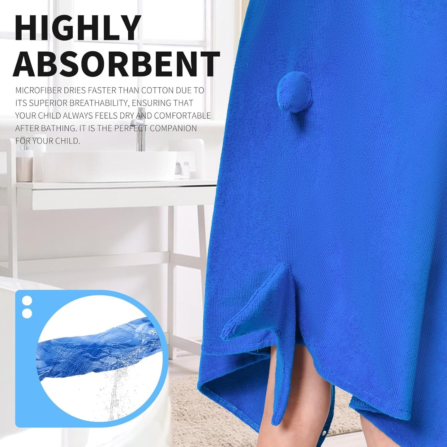 OLAOLA Shark Hooded Towel for Kids 3-12 Years, 28" x 53" Soft Thick Absorbent Beach Towels, Toddler Bath Towel Wrap, Swim Pool Towels Poncho for Boys Girls