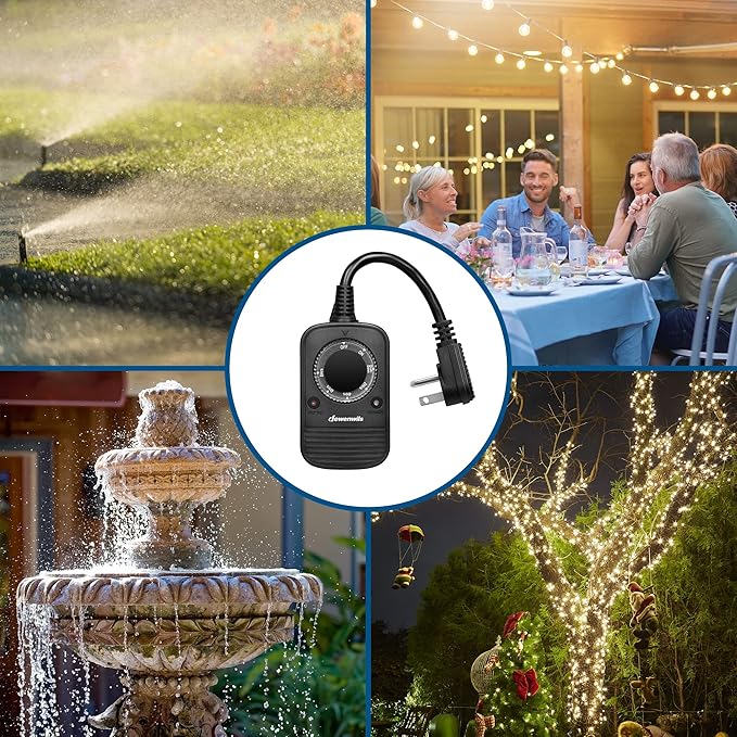 DEWENWILS Outdoor Timer for Lights, Dusk to Dawn Sensor for Electrical Outlet, Weatherproof Light Timer for Christmas, Halloween, 10A, 1/2 HP, UL Listed, 2 Pack