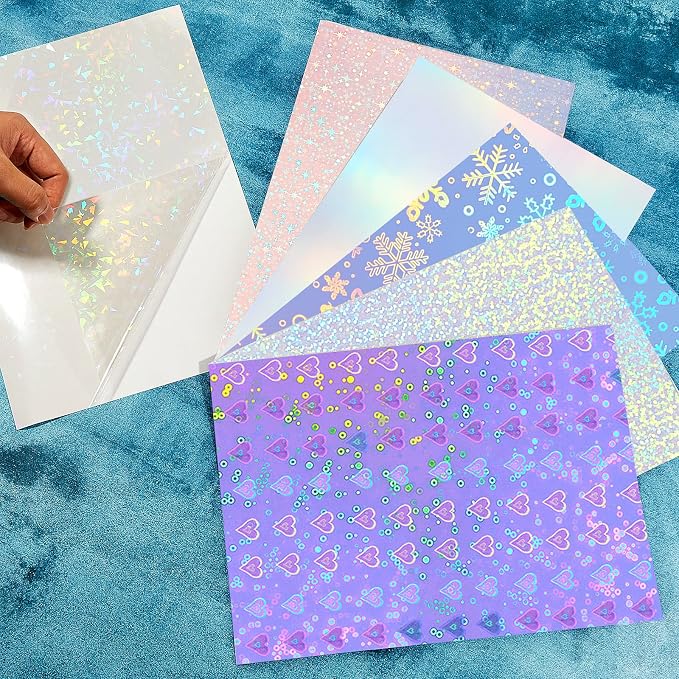 Clabby 36 Sheets Holographic Sticker Paper A4 Vinyl Holographic Laminate Sheets