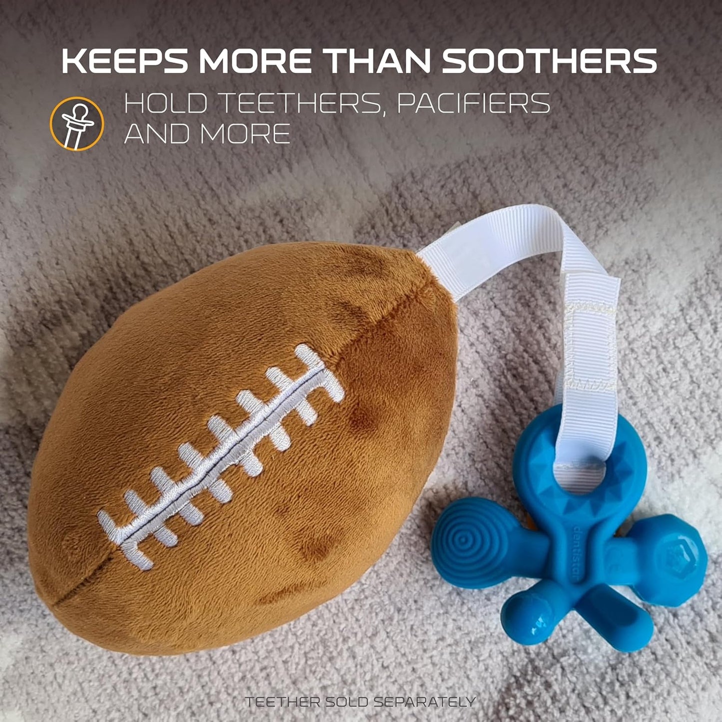 Pittsburgh Steelers Plush Football Pacifier Holder by Smilo - Officially Licensed NFL Soother Holder - Soft Plush Toy and Dummy Holder - Fits Any Pacifier - Stroller Accessory & Newborn Essential