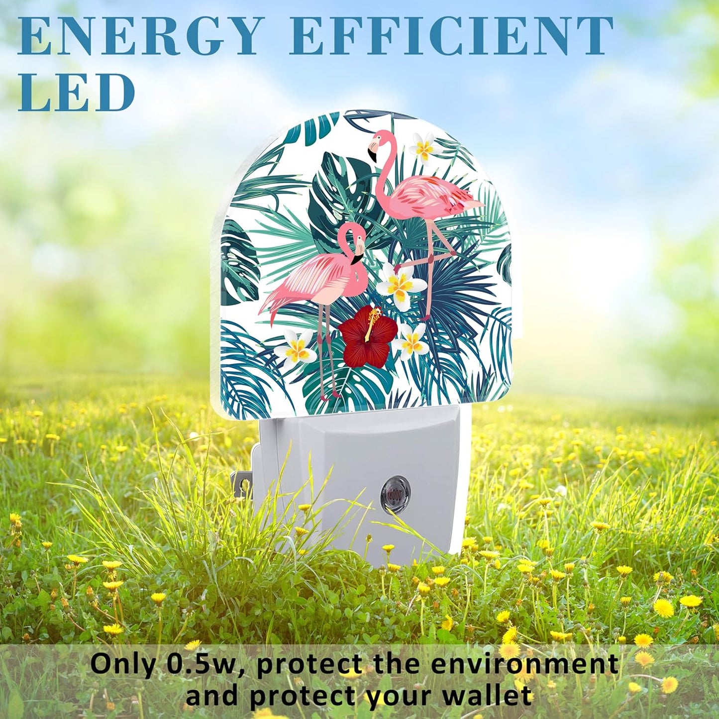 Night Light Plug into Wall with Flamingo and Palm Leaves, Dusk to Dawn Sensor for Room Decor, Hallway, Kitchen, Bathroom, Nursery, Stairs