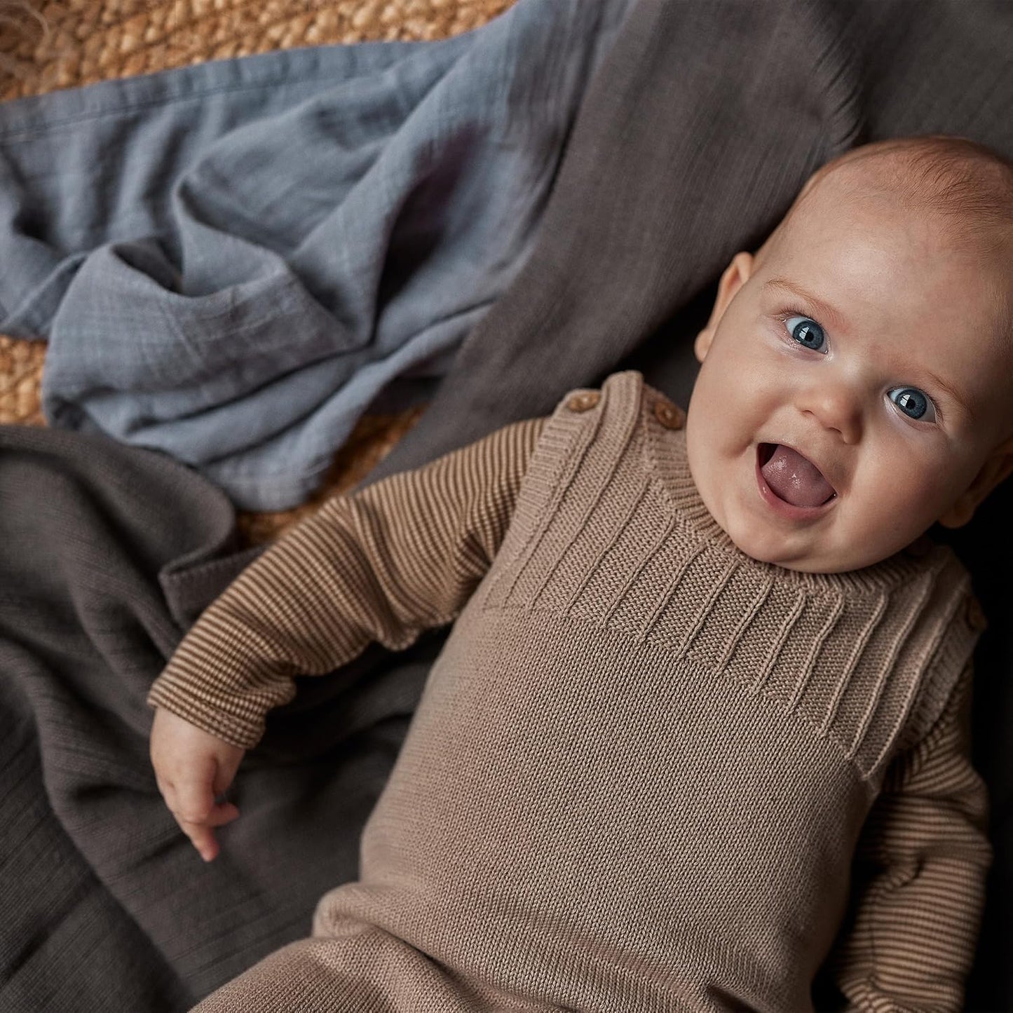 Knitted Organic Cotton Baby Blanket- Swaddle Blanket, 30" x 40" Soft Receiving Blanket for Newborn (Stone Grey)