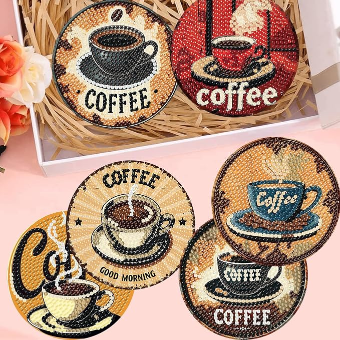 8 Pack Diamond Art Coasters, Coffee Retro Diamond Painting Coasters Kits |