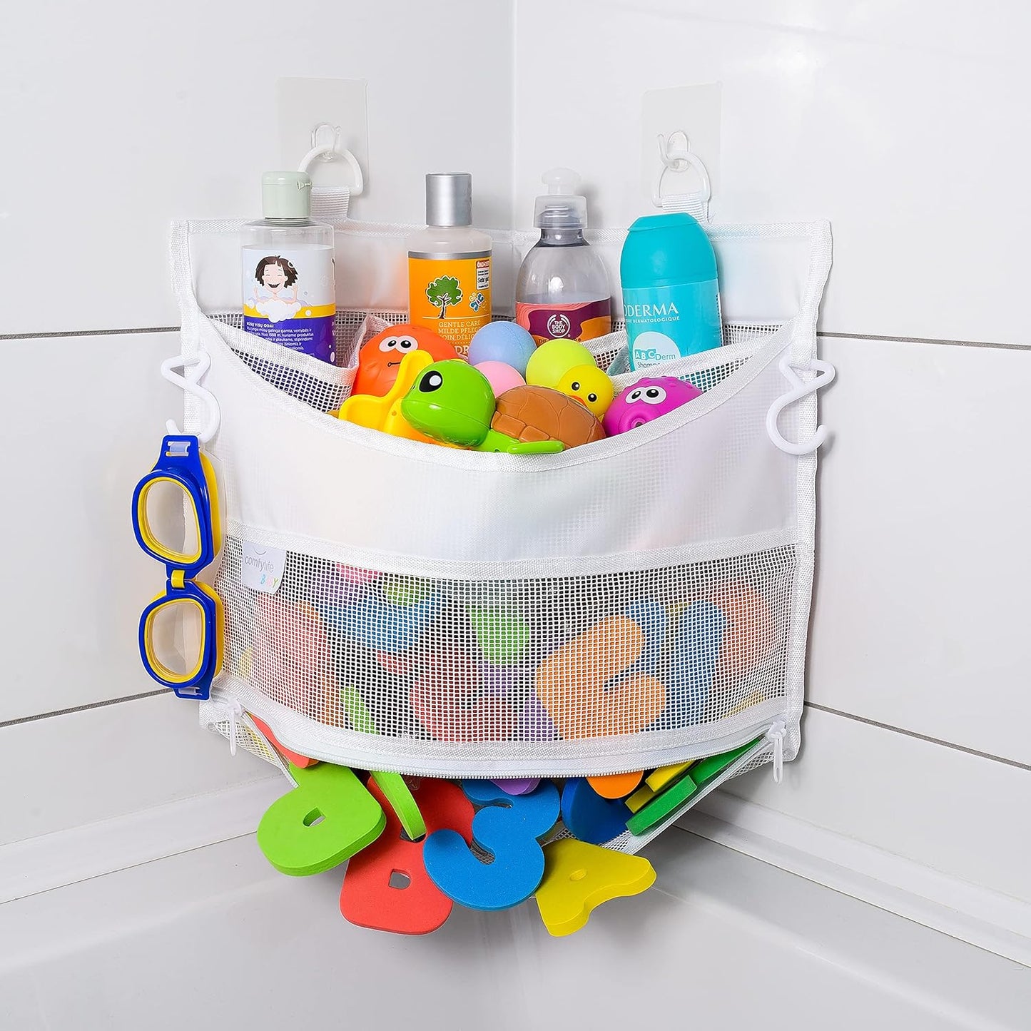 Comfylife Mesh Bath Toy Holder Organizer – The Perfect Corner Bathtub Toy Storage & Bathroom or Shower Caddy – This Multi-use Net Bag Makes Baby Bath Toy Storage Easy – For Kids & Toddlers