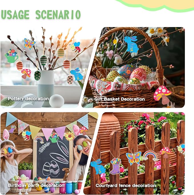 32PCS Wooden Spring Ornaments to Paint, 8 Styles DIY Blank Unfinished Wood