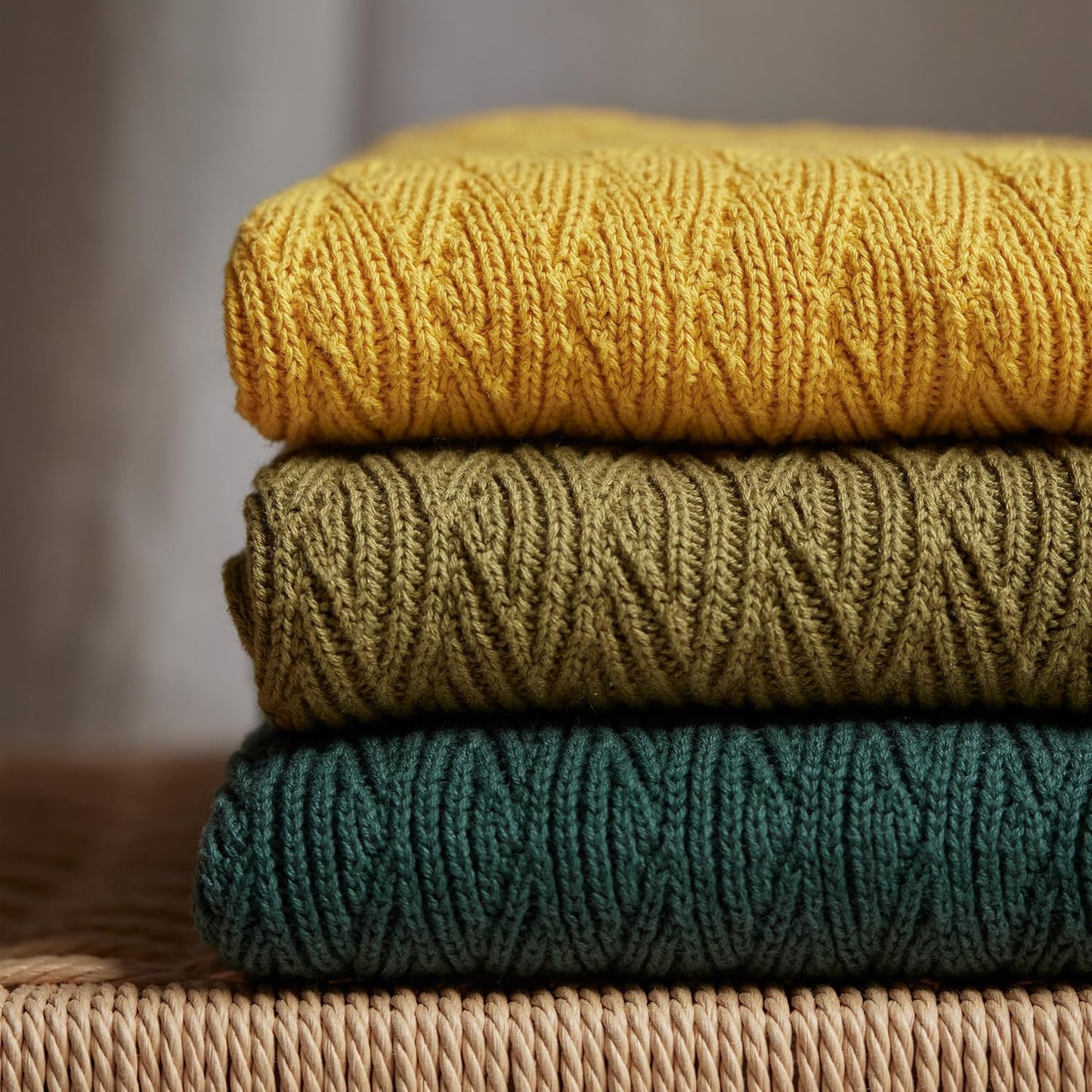 Knitted Organic Cotton Baby Blanket- Swaddle Blanket, 30" x 40" Soft Receiving Blanket for Newborn (Waves-Yellow)