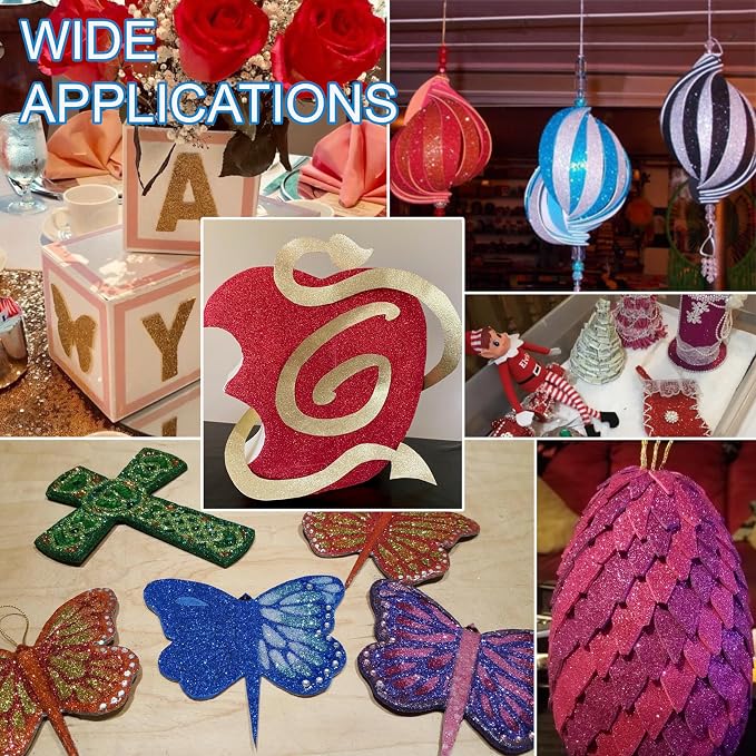 Allgala X-Large Self-Adhesive Glitter EVA Foam Sheets 12 Pack 12x16 inch Paper