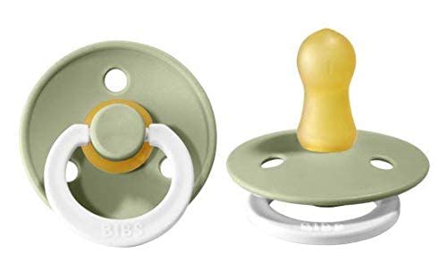 BIBS Pacifiers Colour Collection | Natural Rubber Baby Pacifier | Set of 2 BPA-Free Soothers | Made in Denmark | 0+ Months (Pack of 2) | Sage Night