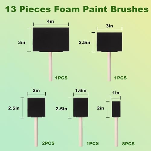13 Pcs Foam Paint Brushes 5 Sizes, Touch Up, DIY Craft Projects