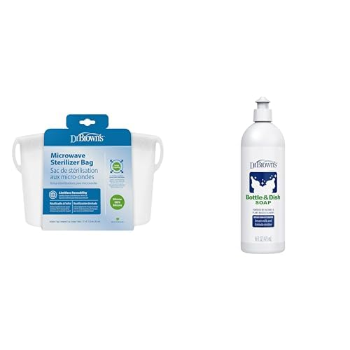 Dr. Brown's Reusable Silicone Sterilizer Bag, Bottle & Dish Soap Bundle - Steam Sterilizes Baby Bottles, Breast Pump Parts & Toddler Accessories