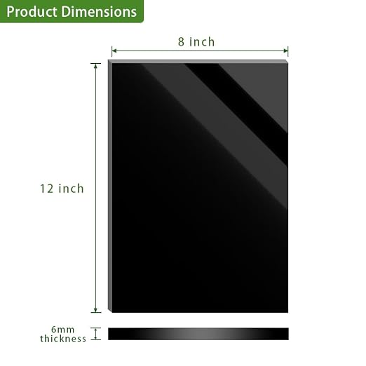 8 x 12 Black Acrylic Sheet 1/4 inch Thick 6mm Black Plexiglass Sheet, DIY