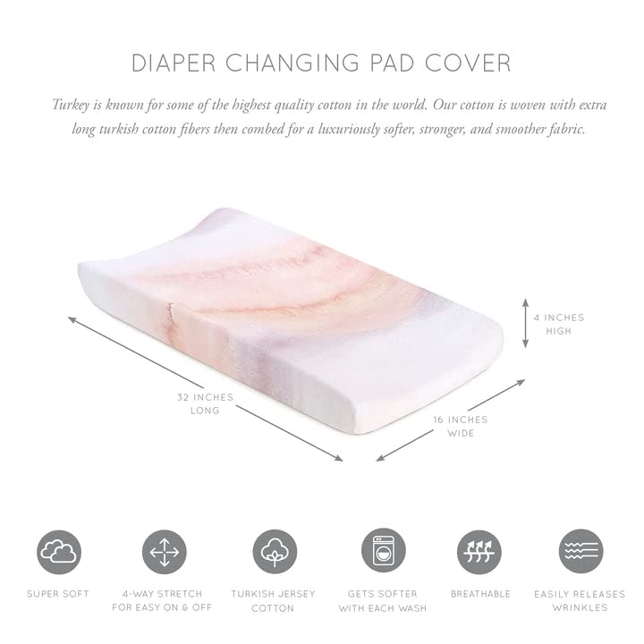Oilo Changing Pad Cover, Breathable 100% Turkish Cotton Fitted Jersey, 300 Thread Count, Machine Washable, Fits Standard Changing Pads (32" x 16"), Girl, Boy, & Neutral Nursery Design, Sandstone