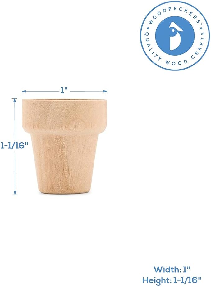 Woodpeckers Small Wooden Flower Pot 1-1/6 x 1-inch, 1 Flower Pots to Paint &