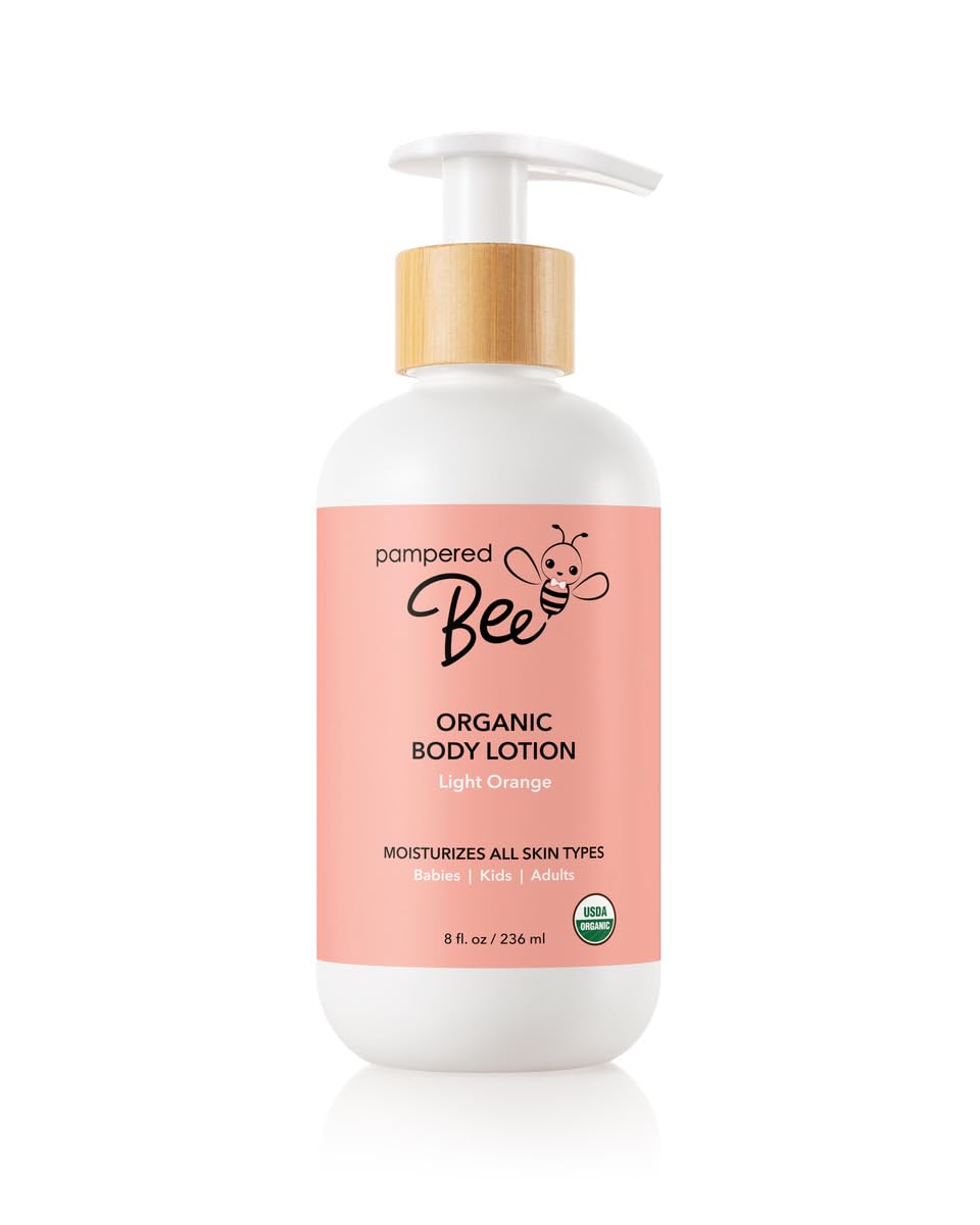 Organic Body Lotion (Light Orange) for Babies, Toddlers and Kids, With Capuaçu Seed Butter and Marshmallow Root - Moisturizing, Softening, Hydrating, 8 oz