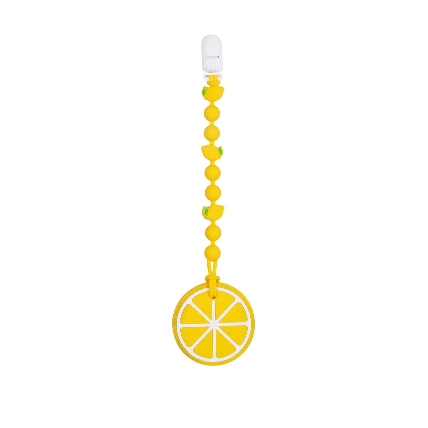 Cute Animal Baby Food Grade Silicone Teether Toy with One Piece Design Pacifier Clip Holder,Teething Pain Relief Toys Gift Set for 3 Months+ Boys and Girls,Freezer Safe,BPA Free (Lemon)