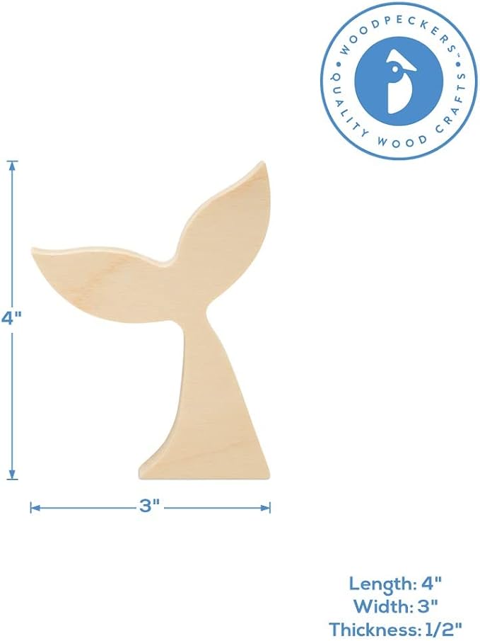 Chunky Mermaid Tail 4-inch, 1/2 inch Thick, Unfinished Wood Crafts