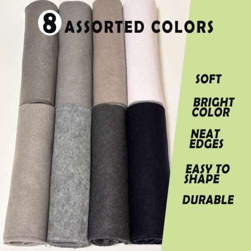 Black White Grey 8 Assorted Soft Felt Sheets Fabric 8'' x 36'' 1.6mm Thick |