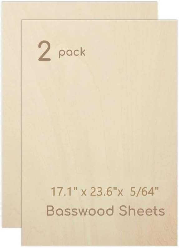 2 Pack Plywood Sheets, 17.1" x 23.6"x 5/64" Basswood Sheets | 2mm Basswood