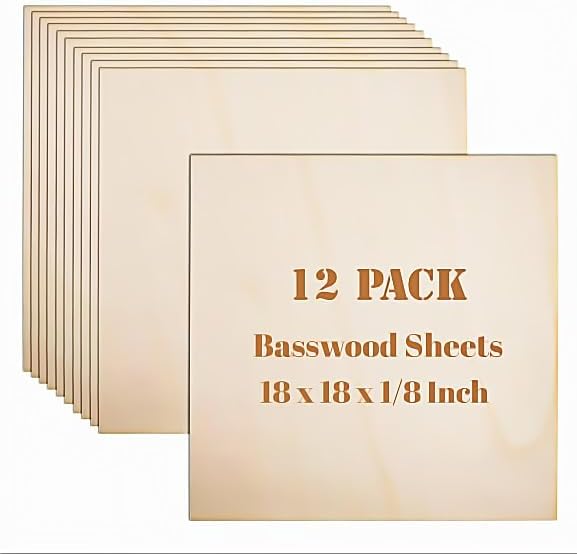 12 Pack Basswood Sheets Plywood Board 18 x 18 x 1/8 Inch