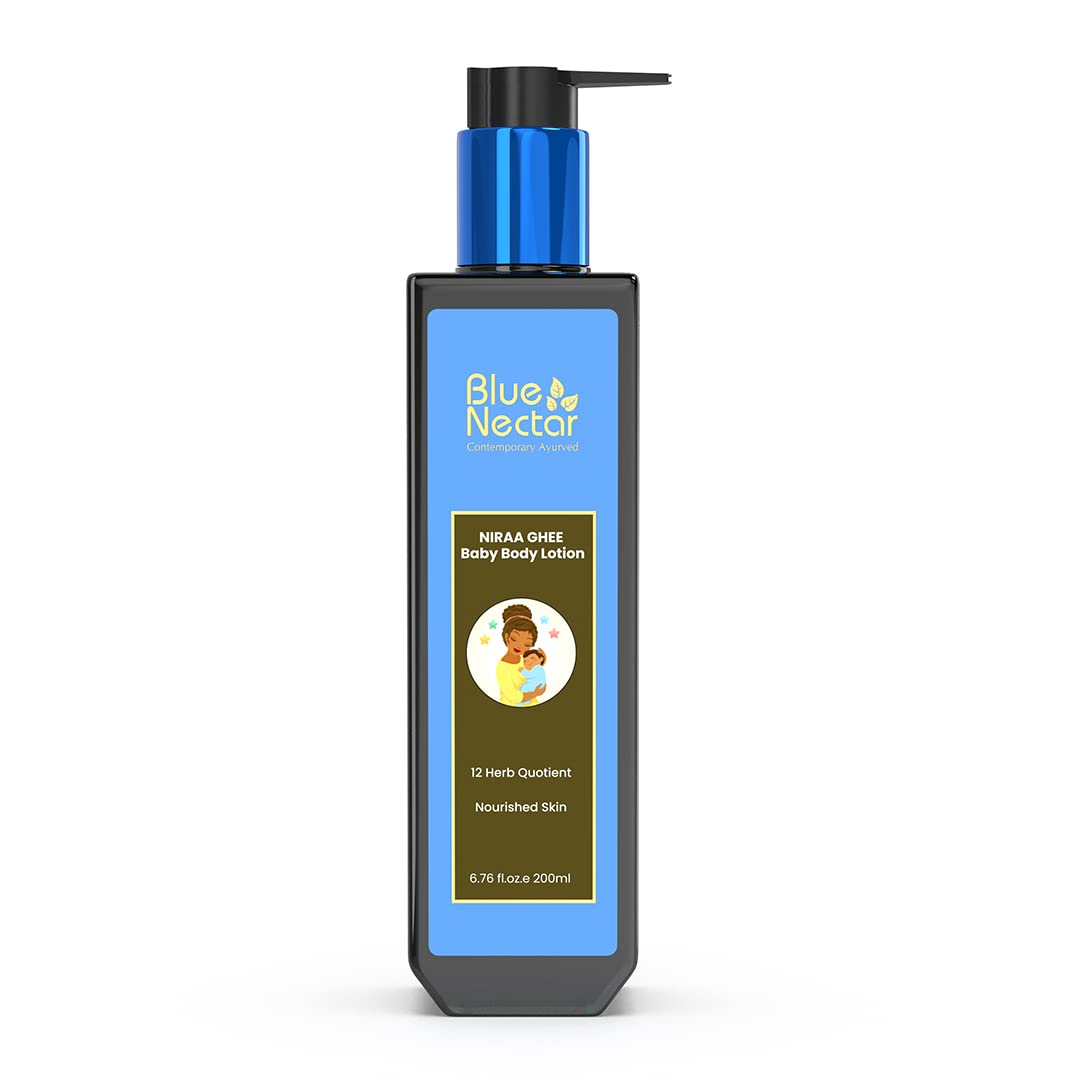 Blue Nectar Baby Lotion with Nourishing Organic Ghee, Body Butters and Ayurvedic Baby Oils Baby skincare | Infant Body lotion | Gentle moisturizer for Kids (12 Herbs,6.76 FlOz)
