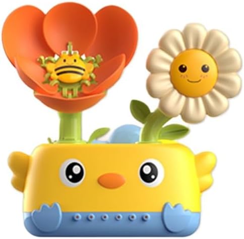 Durable Bath Toys for Toddlers 1-3 with Spinning Flower, Baby Waterfall Bathtub Toy W/Suction Cup and Spoon,Kids Bathtub Shower Play Set for Fun Bath Time Play