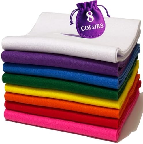 Rainbow 8 Assorted Soft Felt Sheets Fabric, Each 8'' x 36'' 1.6mm Thick | Long