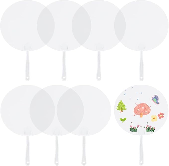 10Pcs 6.7in Plastic Round Hand Fan Blank Hand Fans Bulk Summer Round PVC Clear