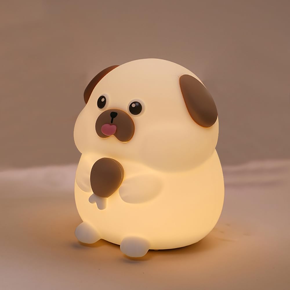 S NMT Cute Dog Silicone Night Light 7 Colors Changeable 3 Brightness Rechargeable Timing Sleeping Lamp Kawaii Cordless Night Lights for Kids Room Decor