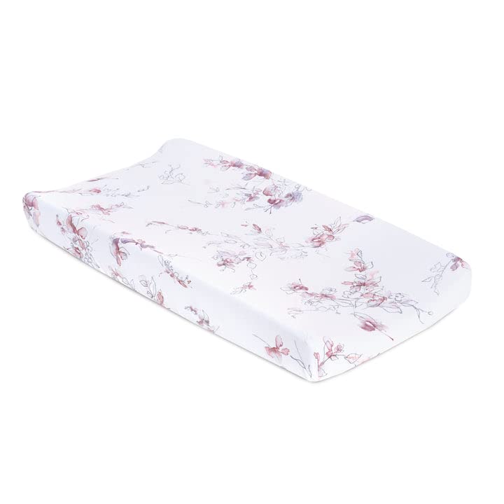 Oilo Changing Pad Cover, Breathable 100% Turkish Cotton Fitted Jersey, 300 Thread Count, Machine Washable, Fits Standard Changing Pads (32" x 16"), Girl, Boy, & Neutral Nursery Design, Bella Floral