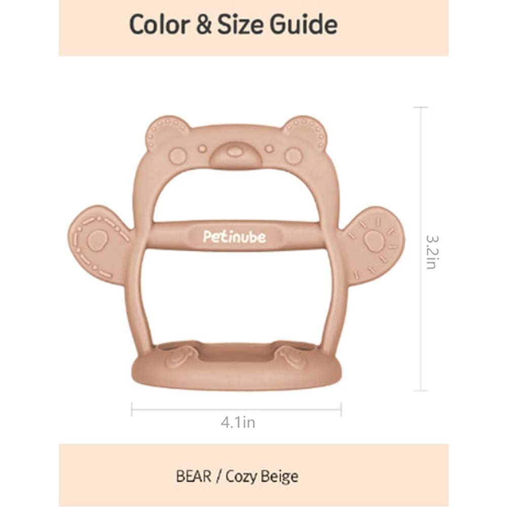 Baby Wrist Silicone Teether Soothing Pacifier for Infants 3+ Months Babies Pack of 1 Made in Korea Anti-Dropping (Bear-Cozy Beige)