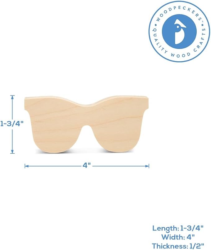Chunky Sunglasses Cutout 4-inch, 1/2 inch Thick, Unfinished Wood Crafts