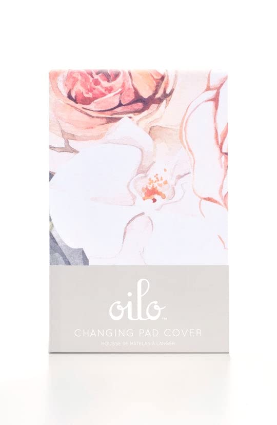 Oilo Changing Pad Cover, Breathable 100% Turkish Cotton Fitted Jersey, 300 Thread Count, Machine Washable, Fits Standard Changing Pads (32" x 16"), Girl, Boy, & Neutral Nursery Design, (Vintage Bloom)