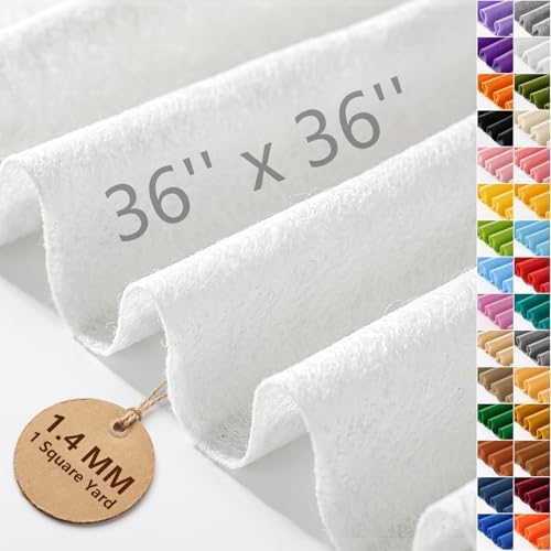 Ice White Felt Fabric 36'' X 36'', 1.4mm Large Felt Sheets Soft Durable Crafts