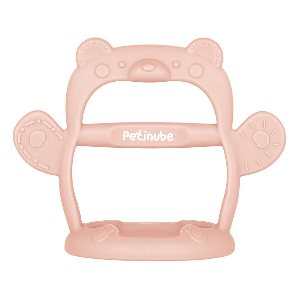 Baby Wrist Silicone Teether Soothing Pacifier for Infants 3+ Months Babies Made in Korea Anti-Dropping (Bear-Pale Peach Pack of 1)