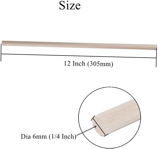 30 Pack Round Wood Dowel Rods 1/4x1/4x12 Inch Balsa Wood Sticks φ1/4 Inch