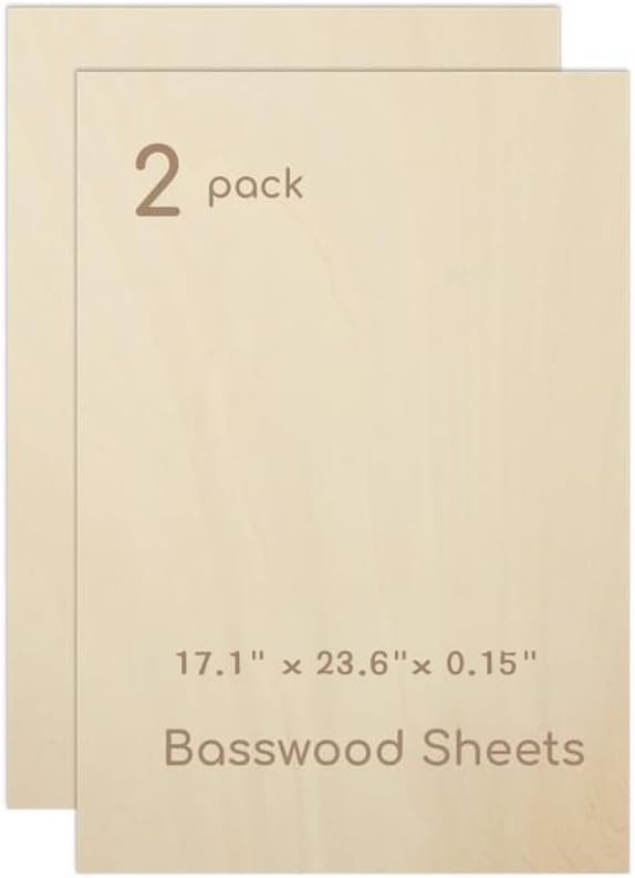 2 Pack Plywood Sheets, 17.1" x 23.6"x 0.15" Basswood Sheets | 4mm Basswood