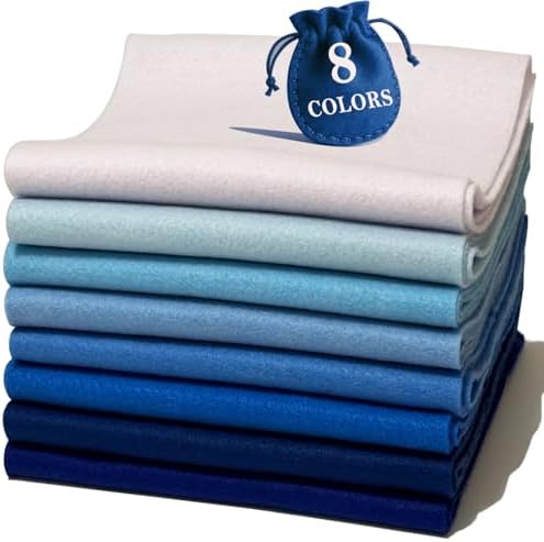 Blue White 8 Assorted Soft Felt Sheets Fabric, Each 8'' x 36'' 1.6mm Thick |